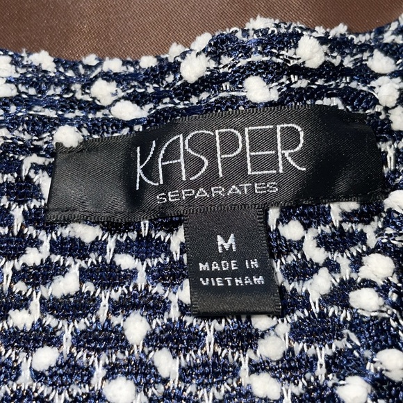 Kasper Sweater TwinSet Navy White Belted Open Front Cardi & Shell Tank Slub Knit - Picture 10 of 15